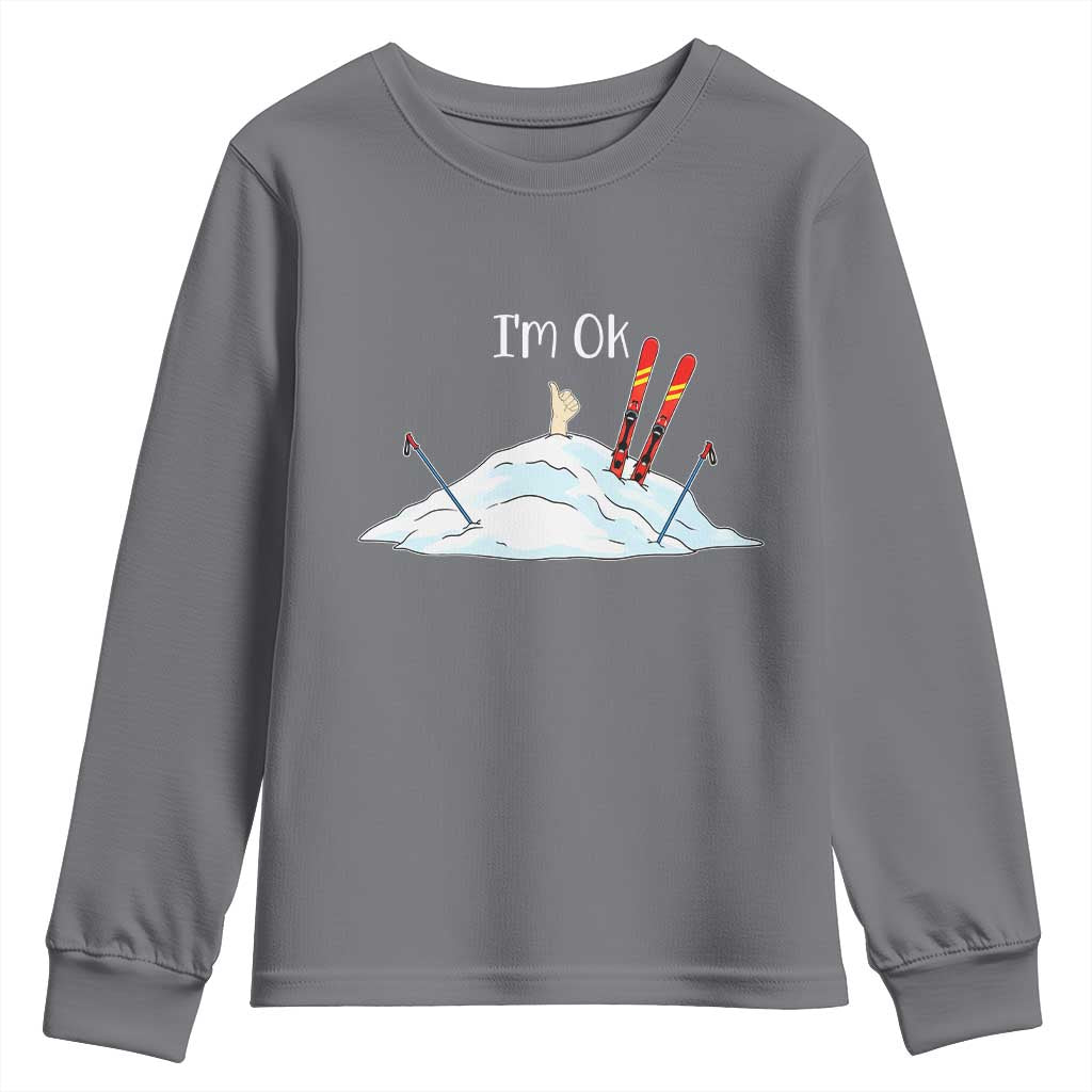 Funny Skiing Snowboarding Youth Sweatshirt I Am Okay Ski Crash Winter Sport - Wonder Print Shop