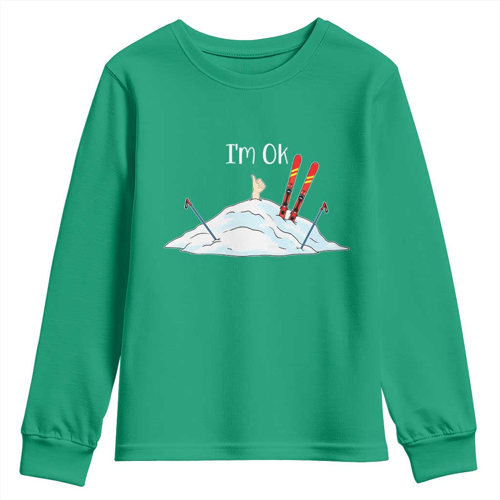 Funny Skiing Snowboarding Youth Sweatshirt I Am Okay Ski Crash Winter Sport - Wonder Print Shop