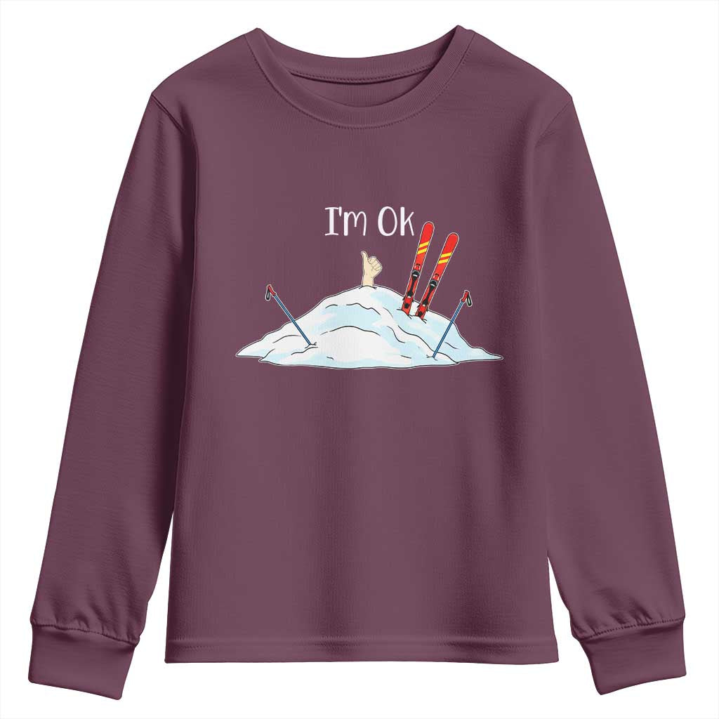Funny Skiing Snowboarding Youth Sweatshirt I Am Okay Ski Crash Winter Sport - Wonder Print Shop