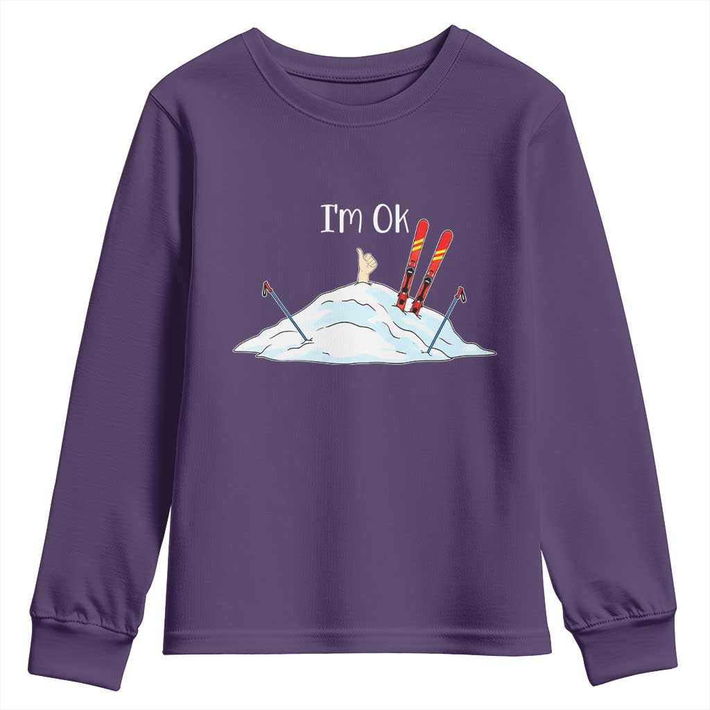 Funny Skiing Snowboarding Youth Sweatshirt I Am Okay Ski Crash Winter Sport - Wonder Print Shop