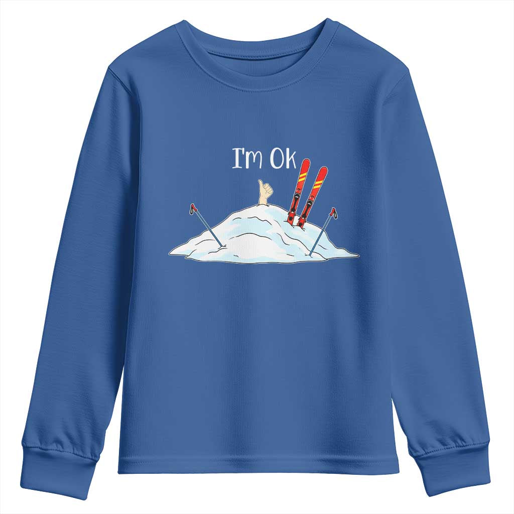 Funny Skiing Snowboarding Youth Sweatshirt I Am Okay Ski Crash Winter Sport - Wonder Print Shop