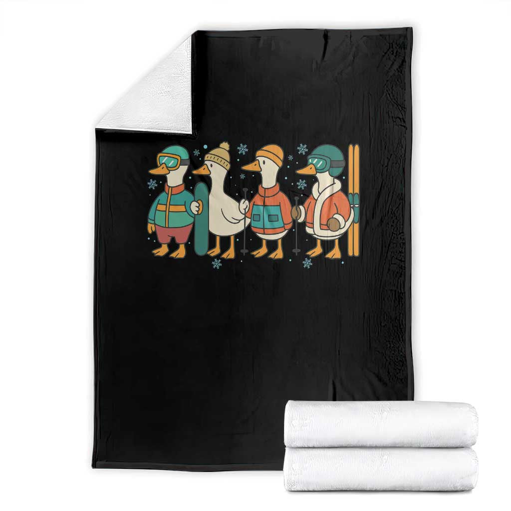 Funny Ski Snowboard Goose Throw Blanket Up To Snow Good Winter Sport - Wonder Print Shop