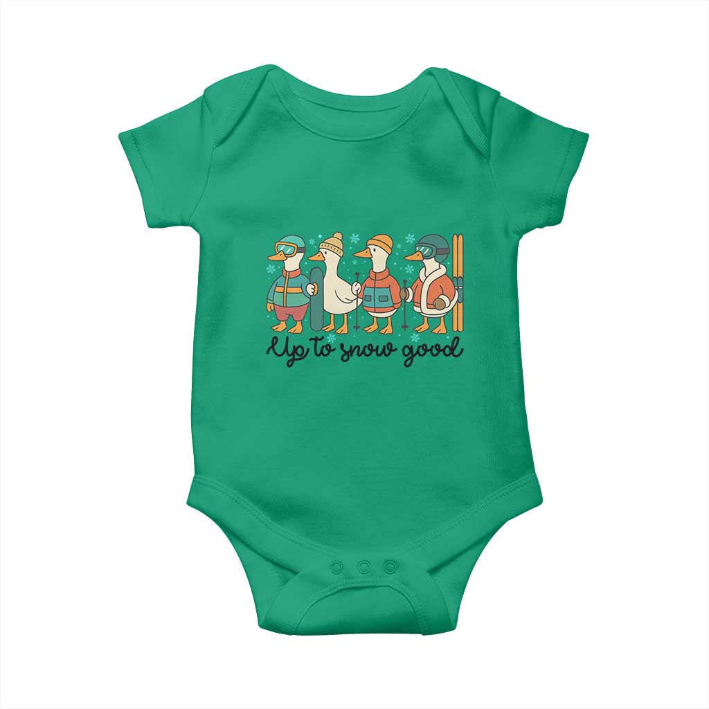 Funny Ski Snowboard Goose Baby Onesie Up To Snow Good Winter Sport - Wonder Print Shop