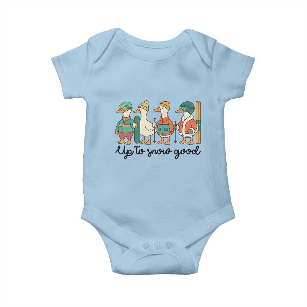Funny Ski Snowboard Goose Baby Onesie Up To Snow Good Winter Sport - Wonder Print Shop
