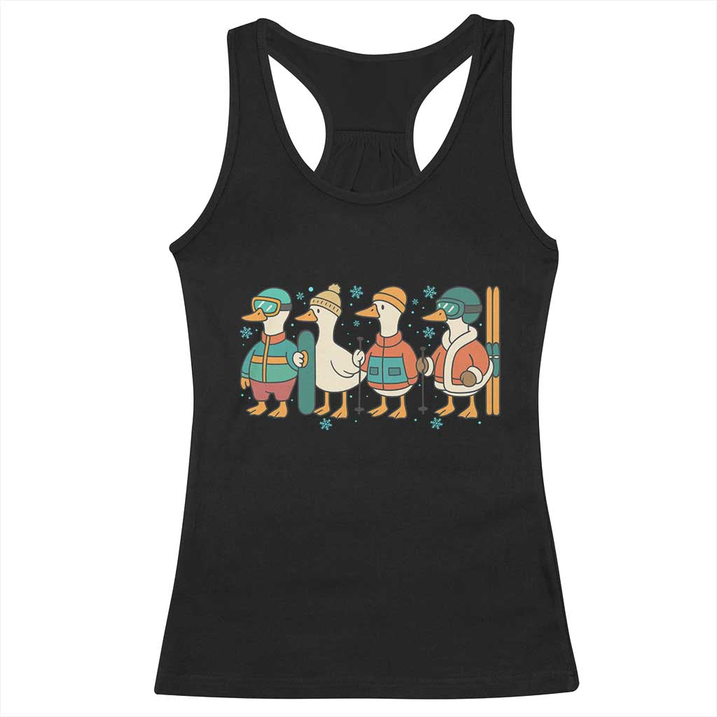 Funny Ski Snowboard Goose Racerback Tank Top Up To Snow Good Winter Sport - Wonder Print Shop