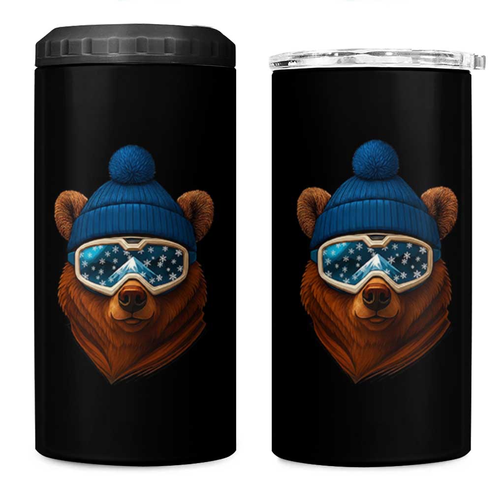 Grizzly Bear Snowboard Goggles Skiing Snow Winter Sport 4 in 1 Can Cooler Tumbler - Wonder Print Shop