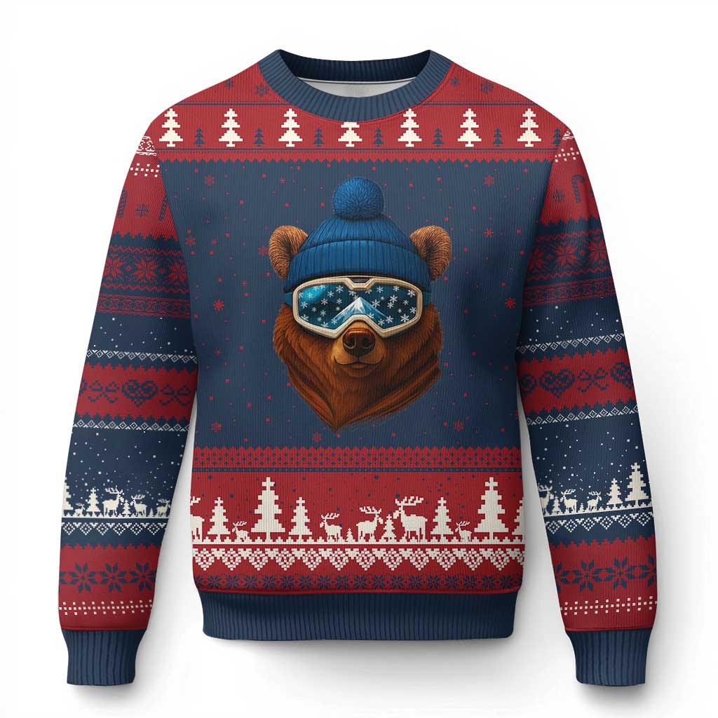 Grizzly Bear Snowboard Goggles Skiing Snow Winter Sport Ugly Christmas Sweater - Wonder Print Shop