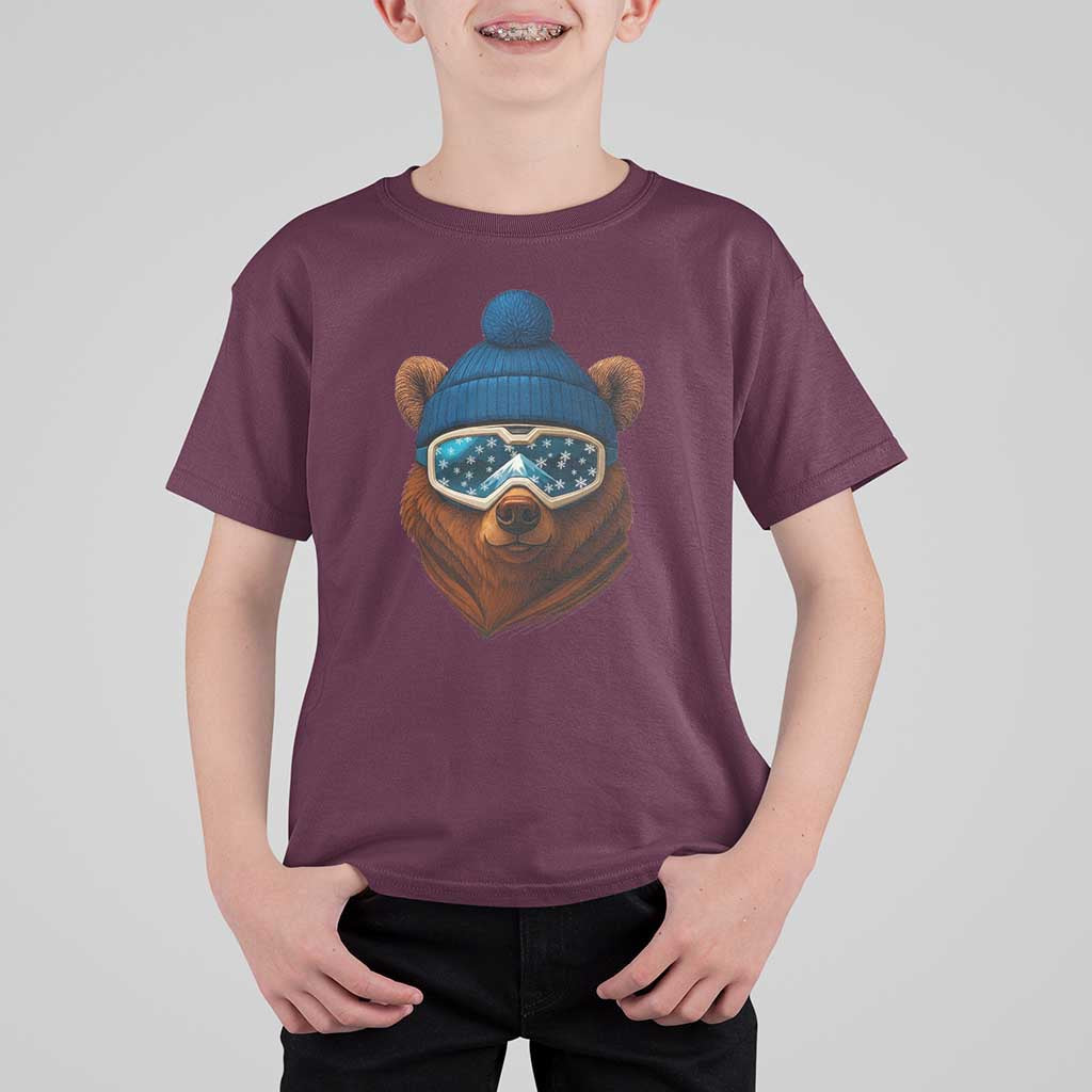 Grizzly Bear Snowboard Goggles Skiing Snow Winter Sport T Shirt For Kid - Wonder Print Shop