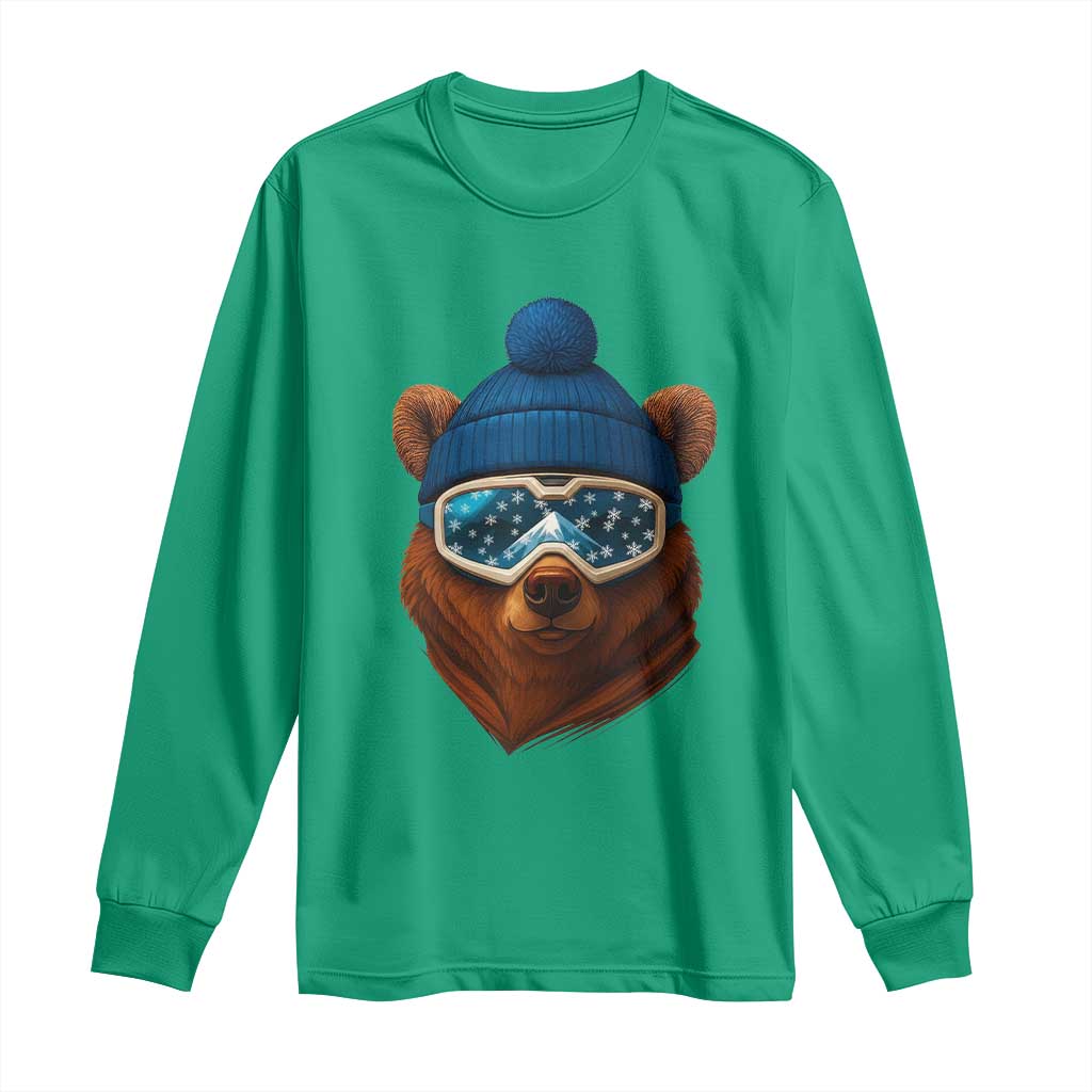 Grizzly Bear Snowboard Goggles Skiing Snow Winter Sport Long Sleeve Shirt - Wonder Print Shop