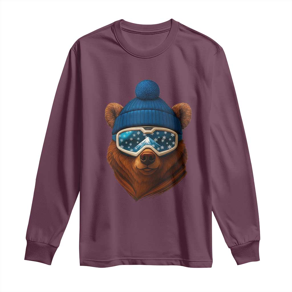 Grizzly Bear Snowboard Goggles Skiing Snow Winter Sport Long Sleeve Shirt - Wonder Print Shop