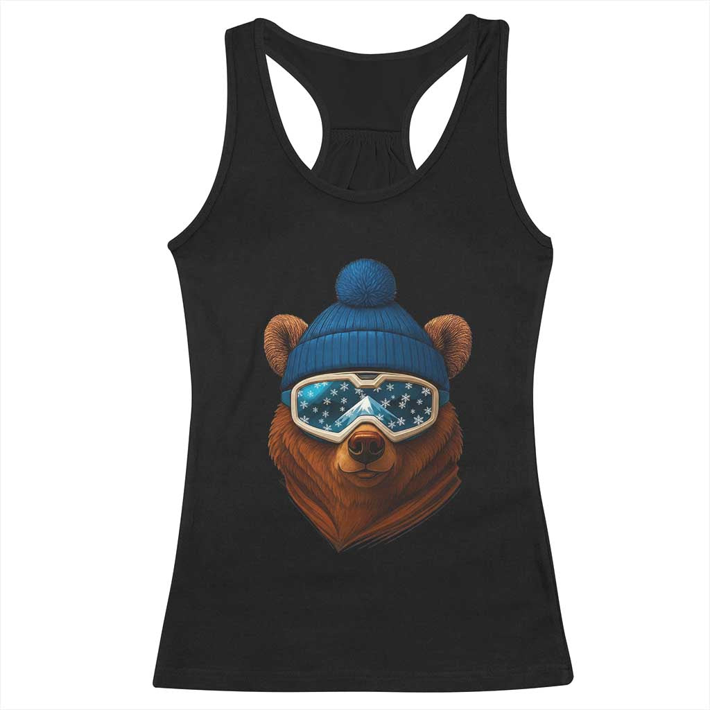 Grizzly Bear Snowboard Goggles Skiing Snow Winter Sport Racerback Tank Top - Wonder Print Shop