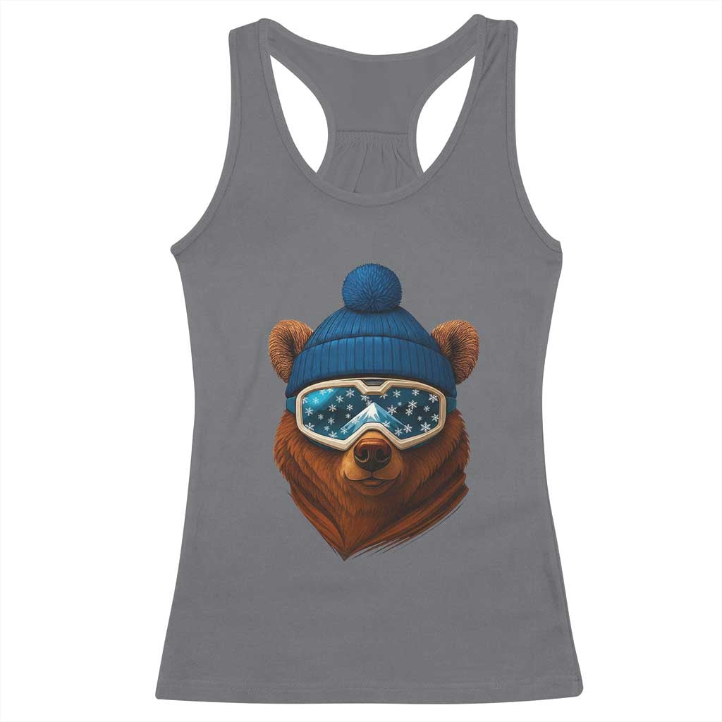 Grizzly Bear Snowboard Goggles Skiing Snow Winter Sport Racerback Tank Top - Wonder Print Shop