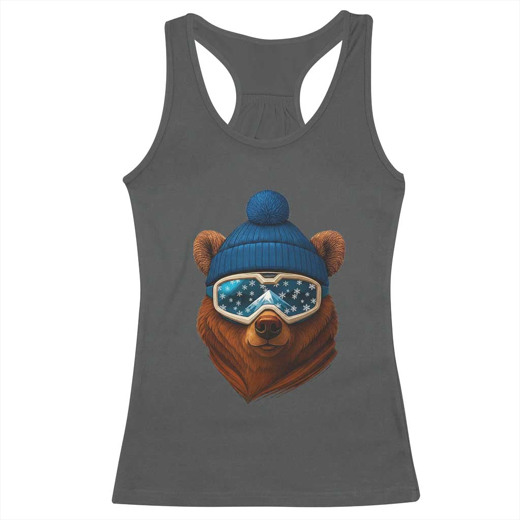 Grizzly Bear Snowboard Goggles Skiing Snow Winter Sport Racerback Tank Top - Wonder Print Shop