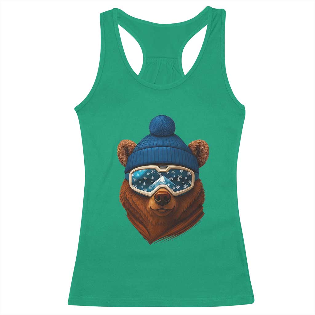 Grizzly Bear Snowboard Goggles Skiing Snow Winter Sport Racerback Tank Top - Wonder Print Shop