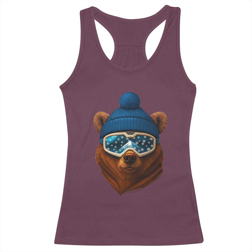 Grizzly Bear Snowboard Goggles Skiing Snow Winter Sport Racerback Tank Top - Wonder Print Shop