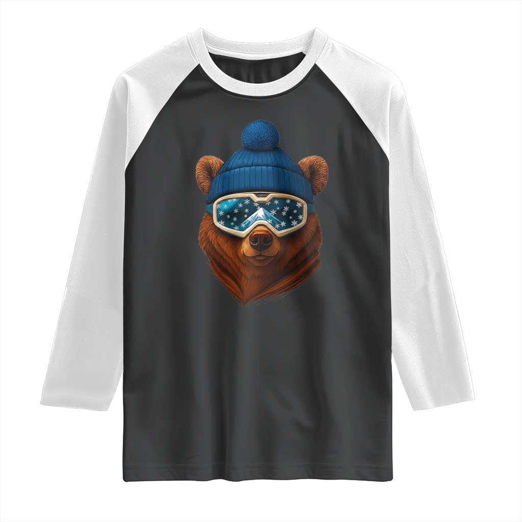 Grizzly Bear Snowboard Goggles Skiing Snow Winter Sport Raglan Shirt - Wonder Print Shop