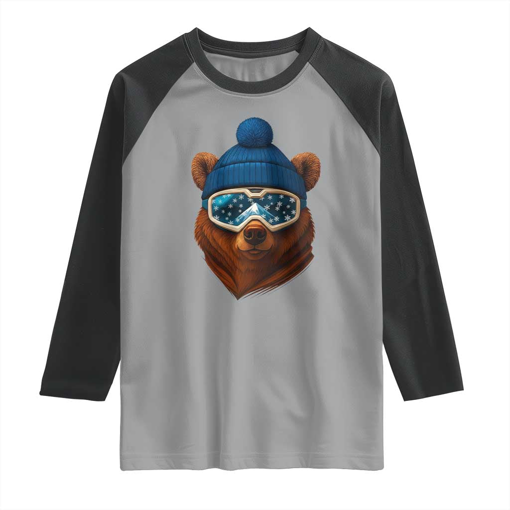 Grizzly Bear Snowboard Goggles Skiing Snow Winter Sport Raglan Shirt - Wonder Print Shop
