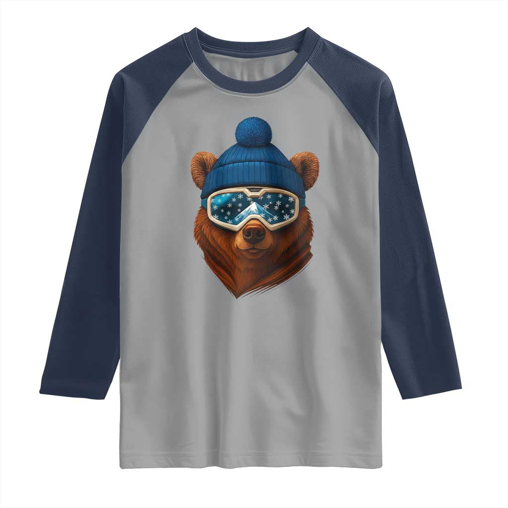 Grizzly Bear Snowboard Goggles Skiing Snow Winter Sport Raglan Shirt - Wonder Print Shop