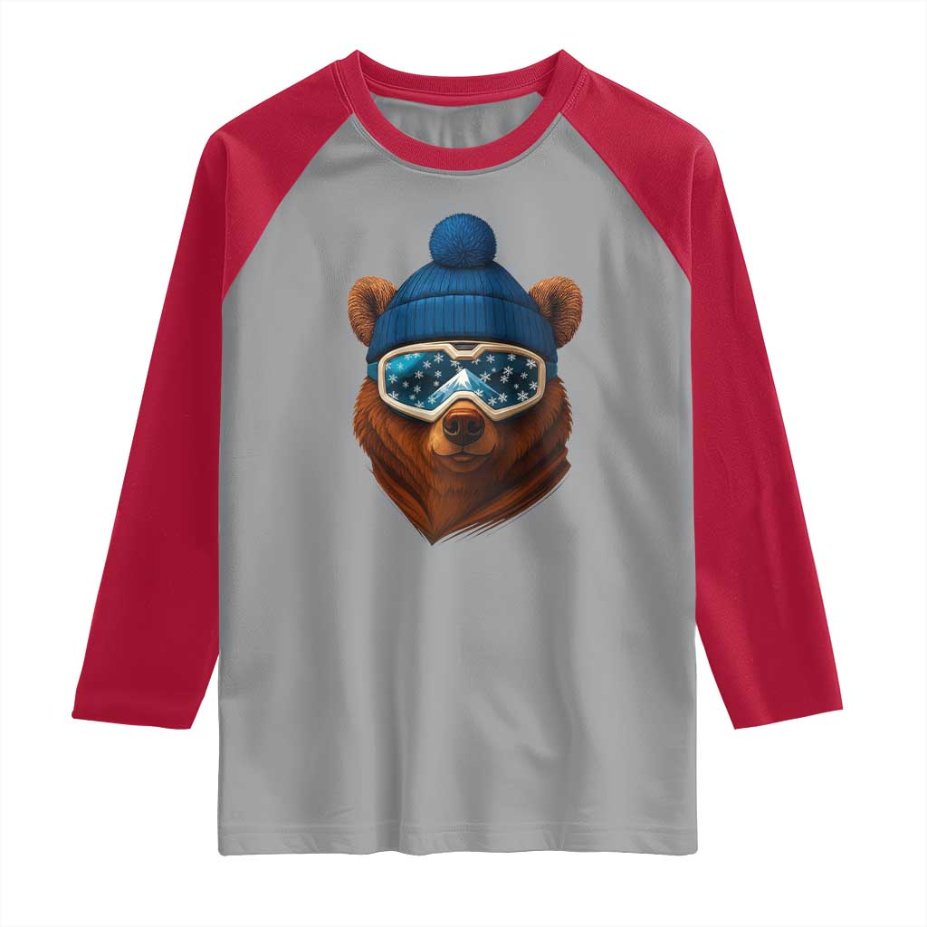 Grizzly Bear Snowboard Goggles Skiing Snow Winter Sport Raglan Shirt - Wonder Print Shop