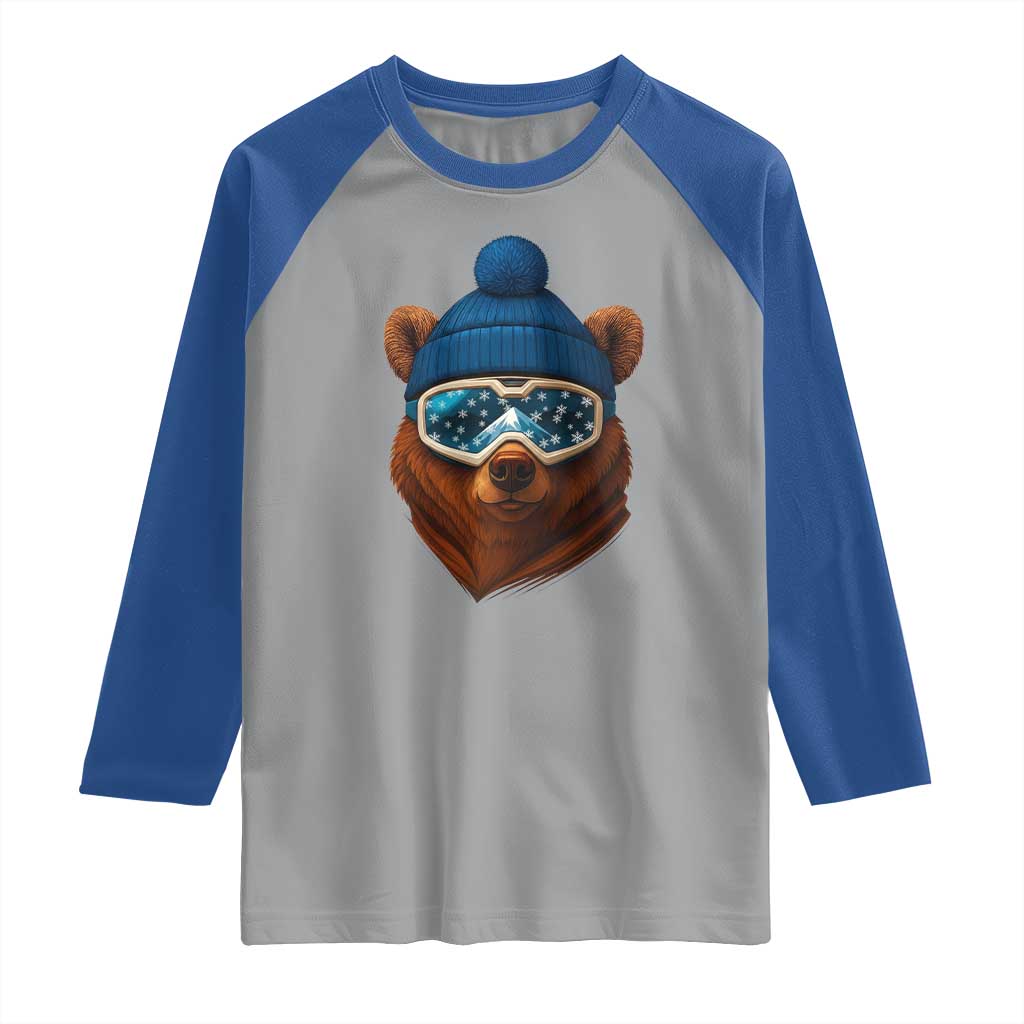 Grizzly Bear Snowboard Goggles Skiing Snow Winter Sport Raglan Shirt - Wonder Print Shop