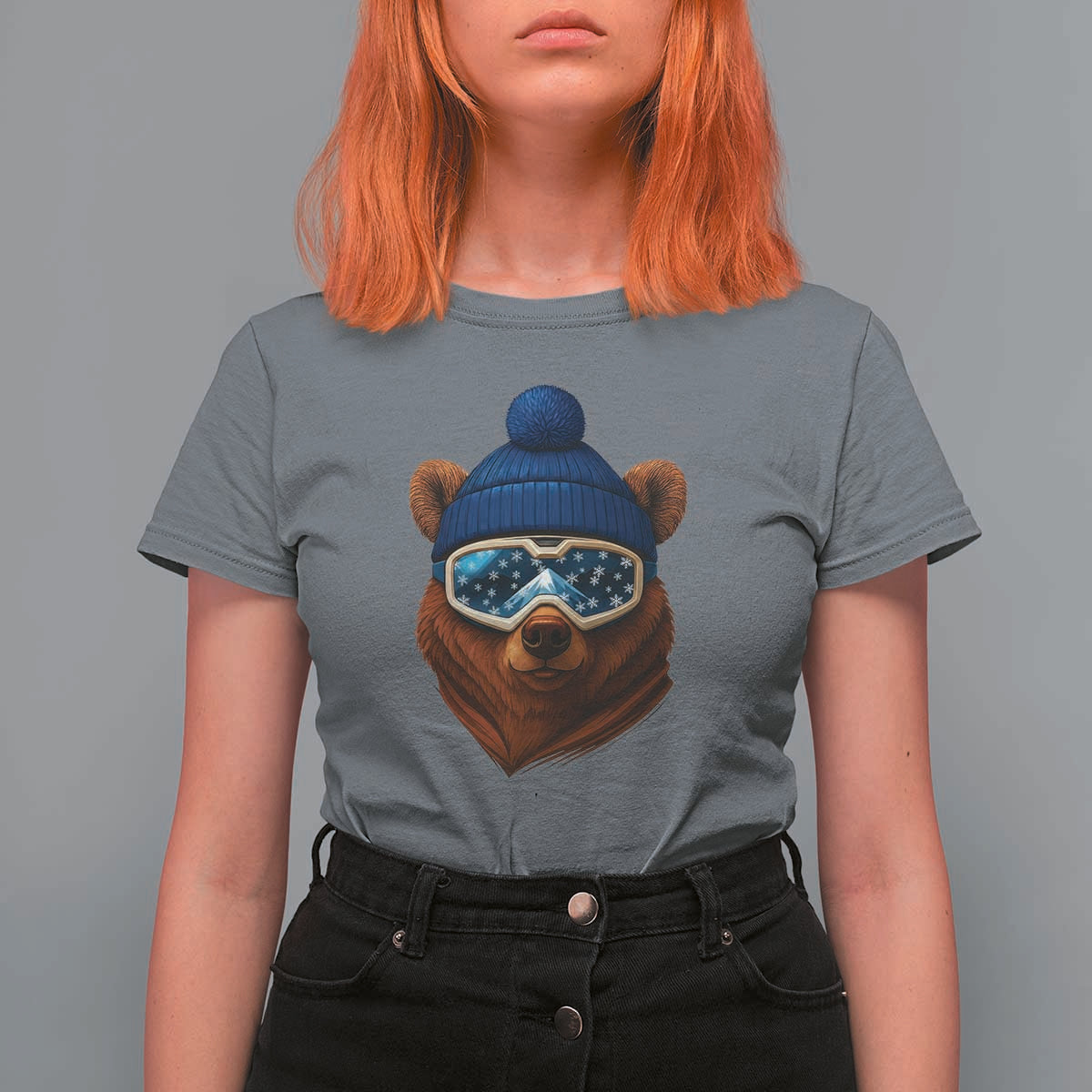 Grizzly Bear Snowboard Goggles Skiing Snow Winter Sport T Shirt For Women - Wonder Print Shop