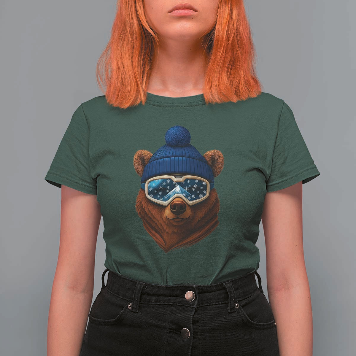 Grizzly Bear Snowboard Goggles Skiing Snow Winter Sport T Shirt For Women - Wonder Print Shop