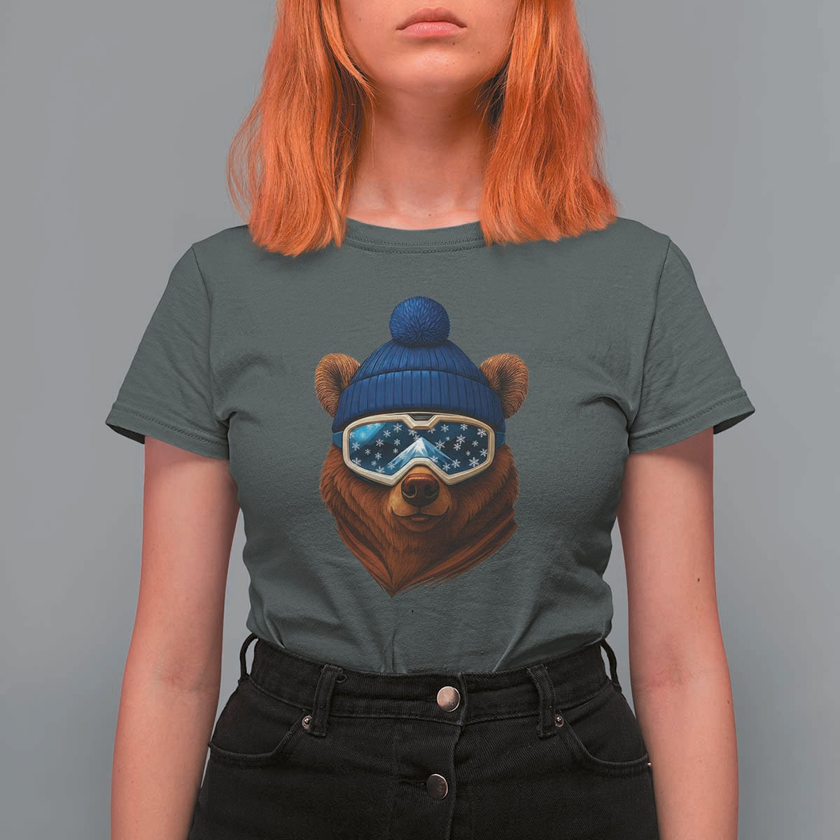 Grizzly Bear Snowboard Goggles Skiing Snow Winter Sport T Shirt For Women - Wonder Print Shop