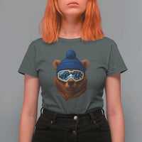 Grizzly Bear Snowboard Goggles Skiing Snow Winter Sport T Shirt For Women - Wonder Print Shop