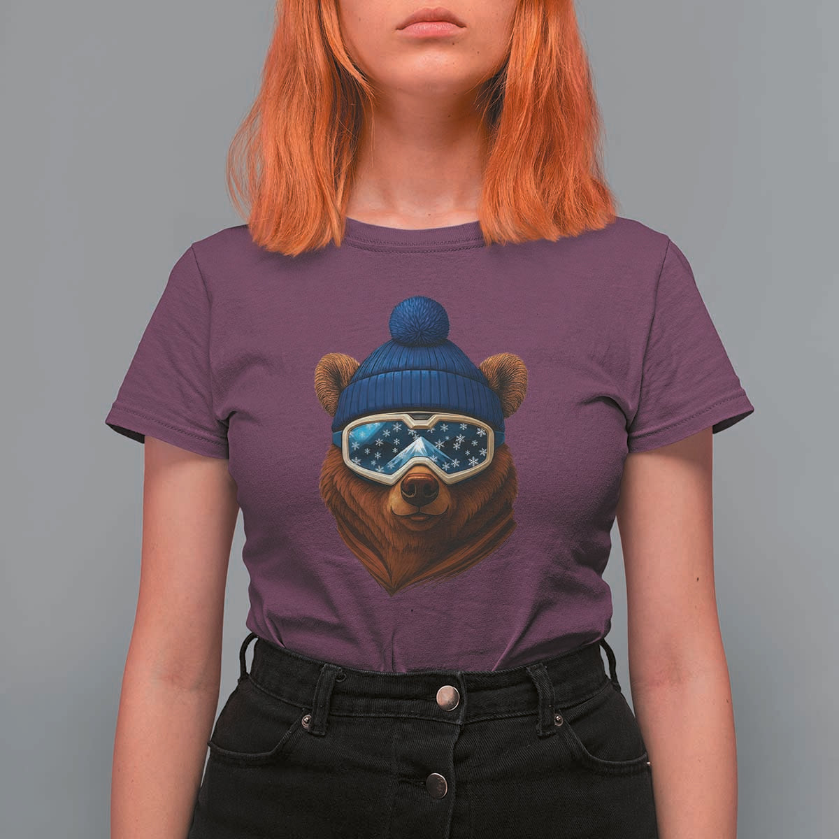 Grizzly Bear Snowboard Goggles Skiing Snow Winter Sport T Shirt For Women - Wonder Print Shop