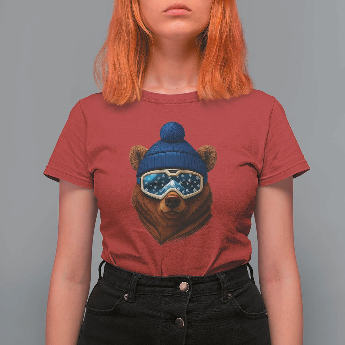 Grizzly Bear Snowboard Goggles Skiing Snow Winter Sport T Shirt For Women - Wonder Print Shop