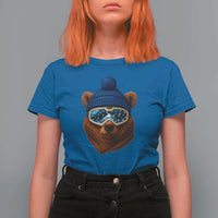 Grizzly Bear Snowboard Goggles Skiing Snow Winter Sport T Shirt For Women - Wonder Print Shop
