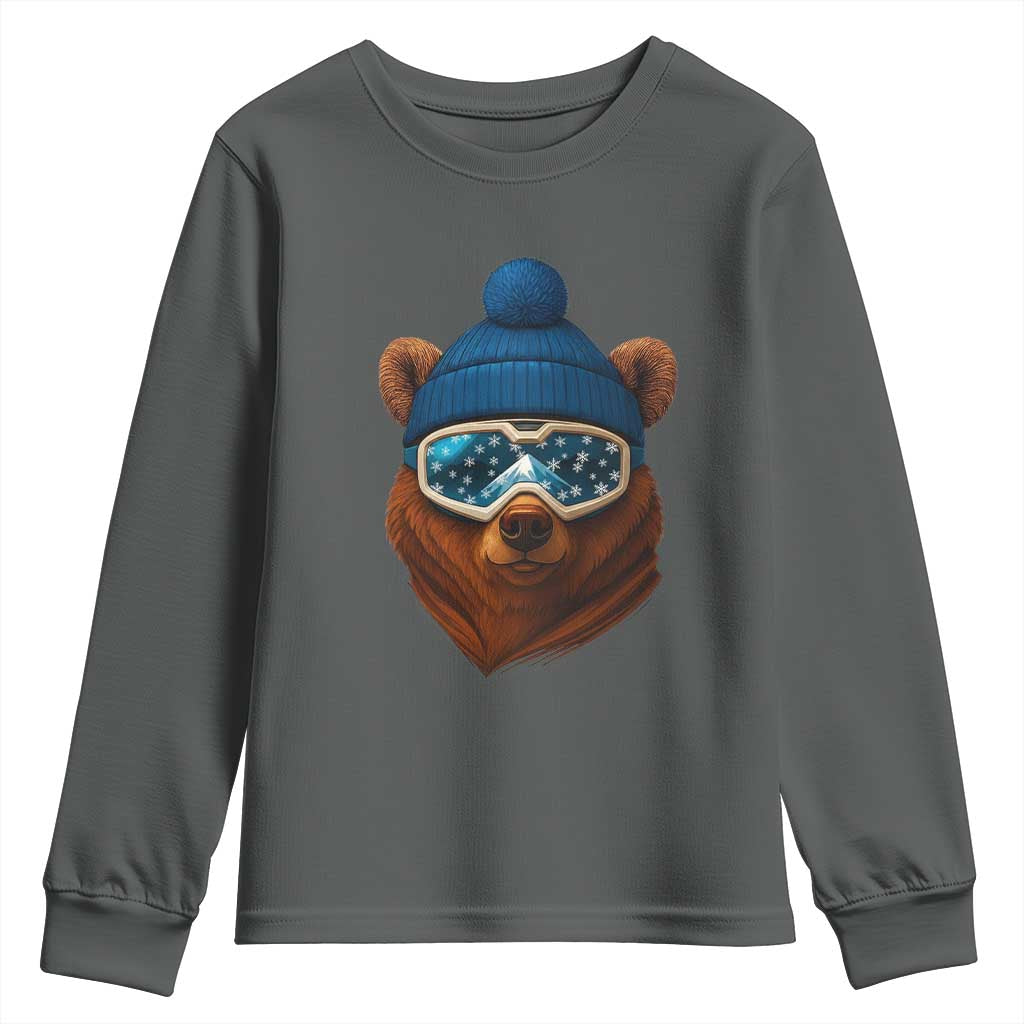 Grizzly Bear Snowboard Goggles Skiing Snow Winter Sport Youth Sweatshirt - Wonder Print Shop