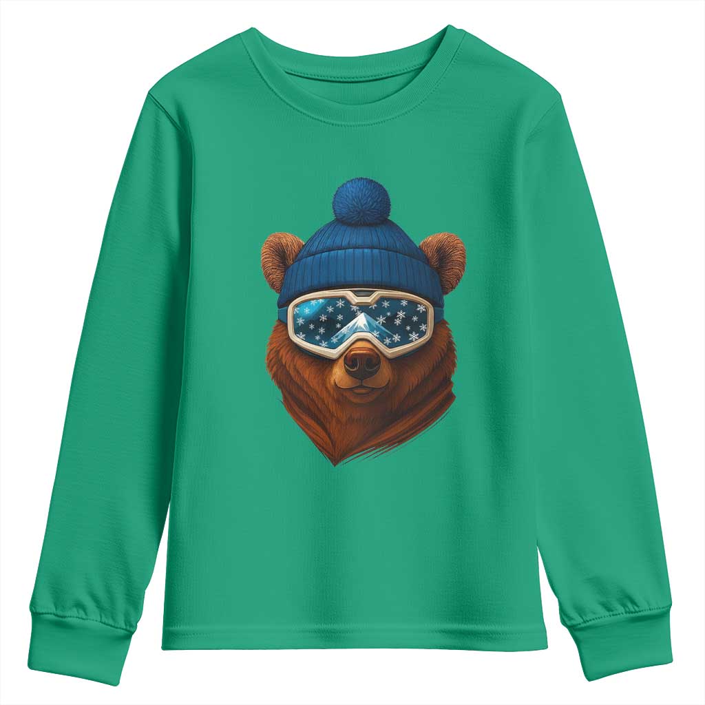 Grizzly Bear Snowboard Goggles Skiing Snow Winter Sport Youth Sweatshirt - Wonder Print Shop