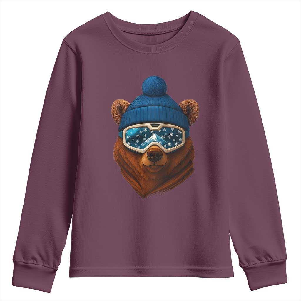 Grizzly Bear Snowboard Goggles Skiing Snow Winter Sport Youth Sweatshirt - Wonder Print Shop