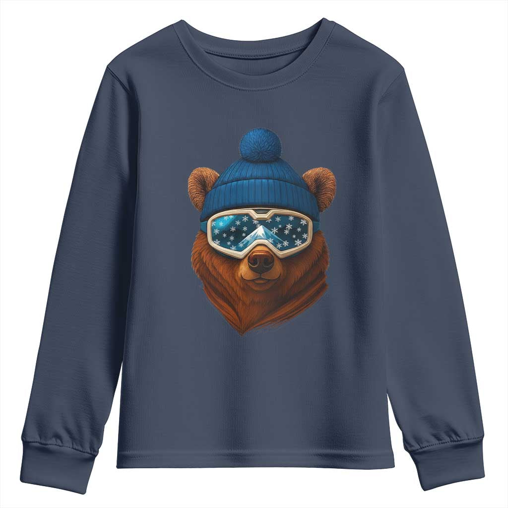 Grizzly Bear Snowboard Goggles Skiing Snow Winter Sport Youth Sweatshirt - Wonder Print Shop