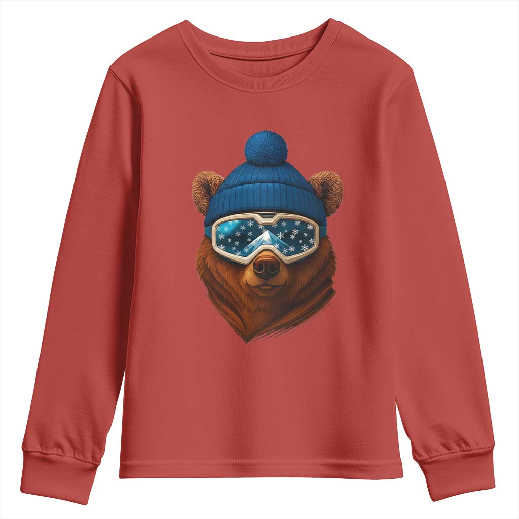 Grizzly Bear Snowboard Goggles Skiing Snow Winter Sport Youth Sweatshirt - Wonder Print Shop