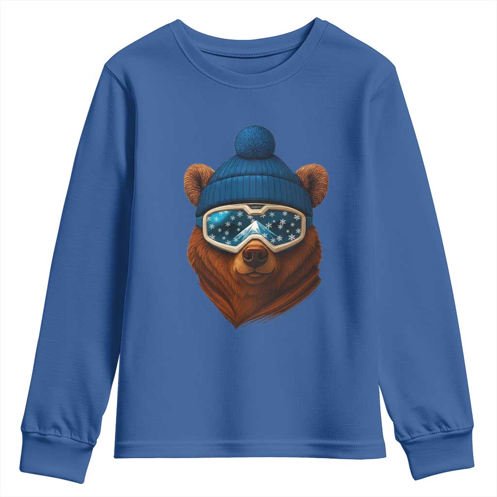 Grizzly Bear Snowboard Goggles Skiing Snow Winter Sport Youth Sweatshirt - Wonder Print Shop