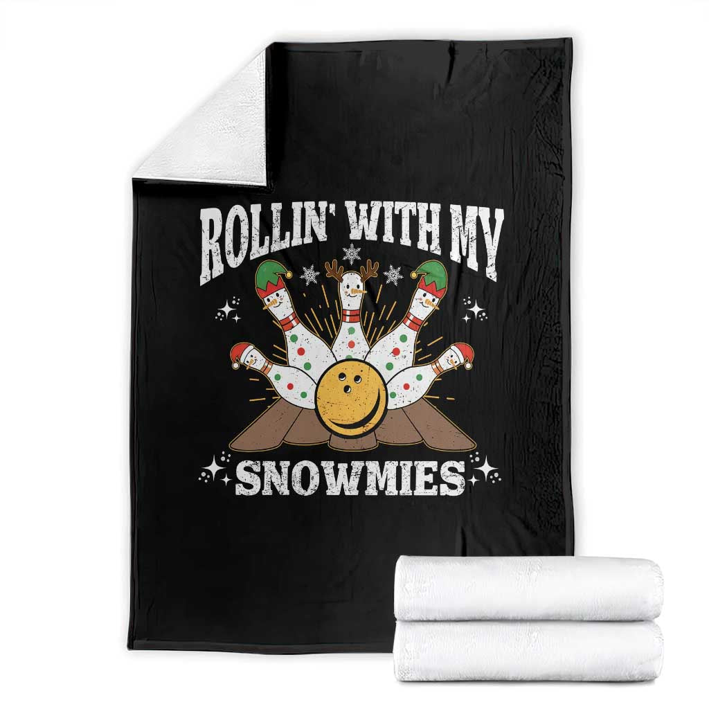 Funny Christmas Bowling Throw Blanket Rollin With My Snowmies Bowling Pins - Wonder Print Shop