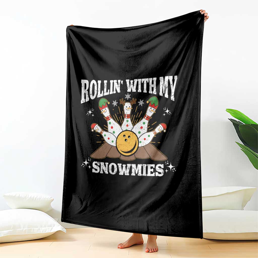 Funny Christmas Bowling Throw Blanket Rollin With My Snowmies Bowling Pins - Wonder Print Shop