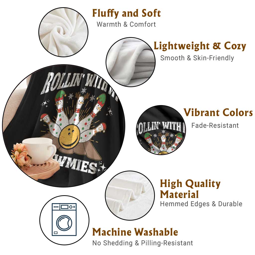 Funny Christmas Bowling Throw Blanket Rollin With My Snowmies Bowling Pins - Wonder Print Shop