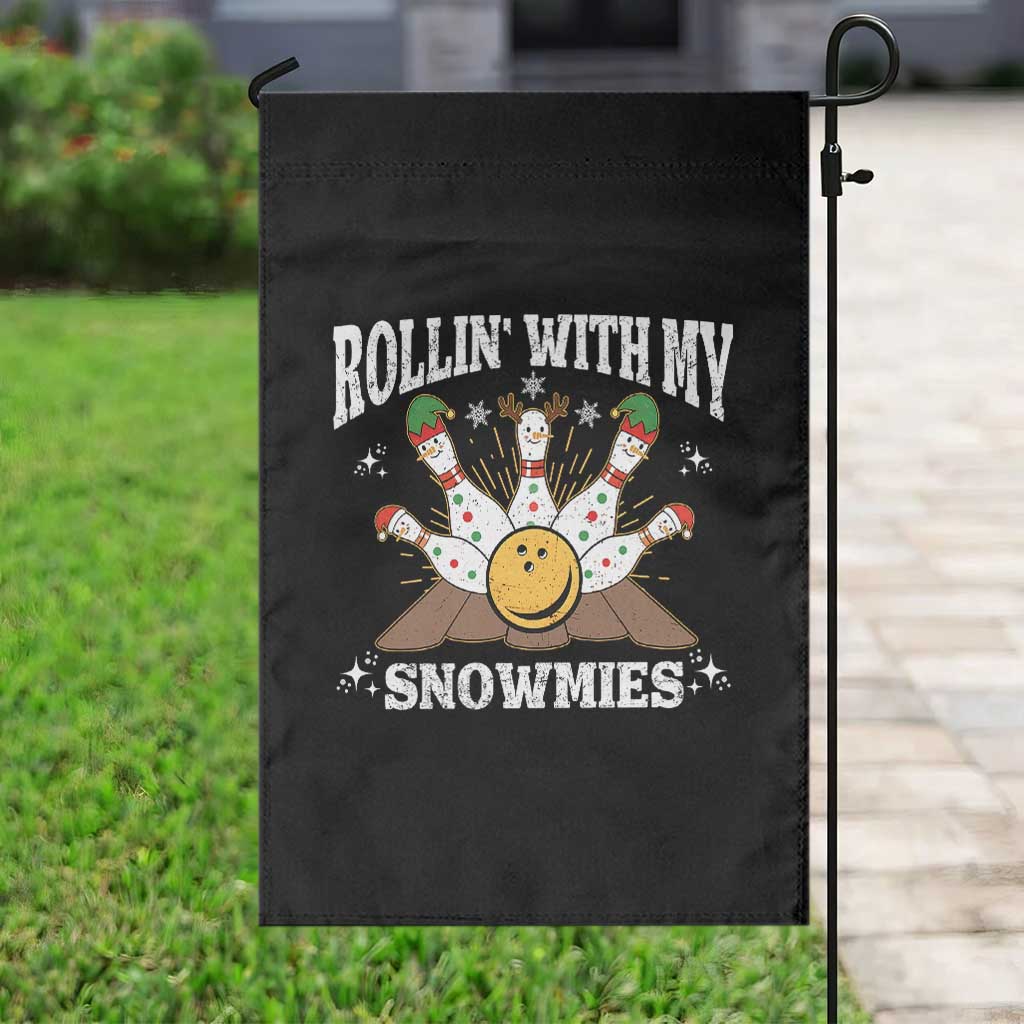Funny Christmas Bowling Garden Flag Rollin With My Snowmies Bowling Pins - Wonder Print Shop