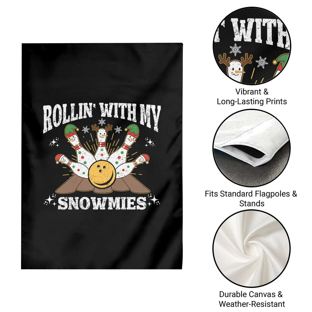Funny Christmas Bowling Garden Flag Rollin With My Snowmies Bowling Pins - Wonder Print Shop