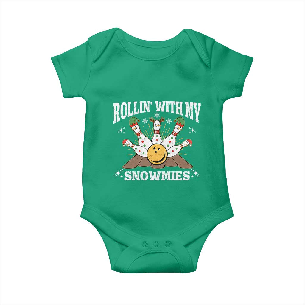 Funny Christmas Bowling Baby Onesie Rollin With My Snowmies Bowling Pins - Wonder Print Shop