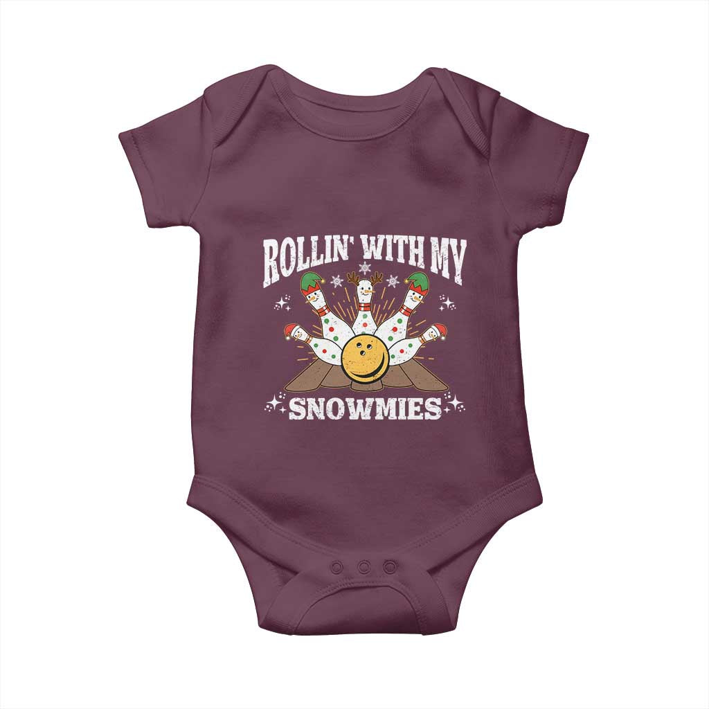 Funny Christmas Bowling Baby Onesie Rollin With My Snowmies Bowling Pins - Wonder Print Shop