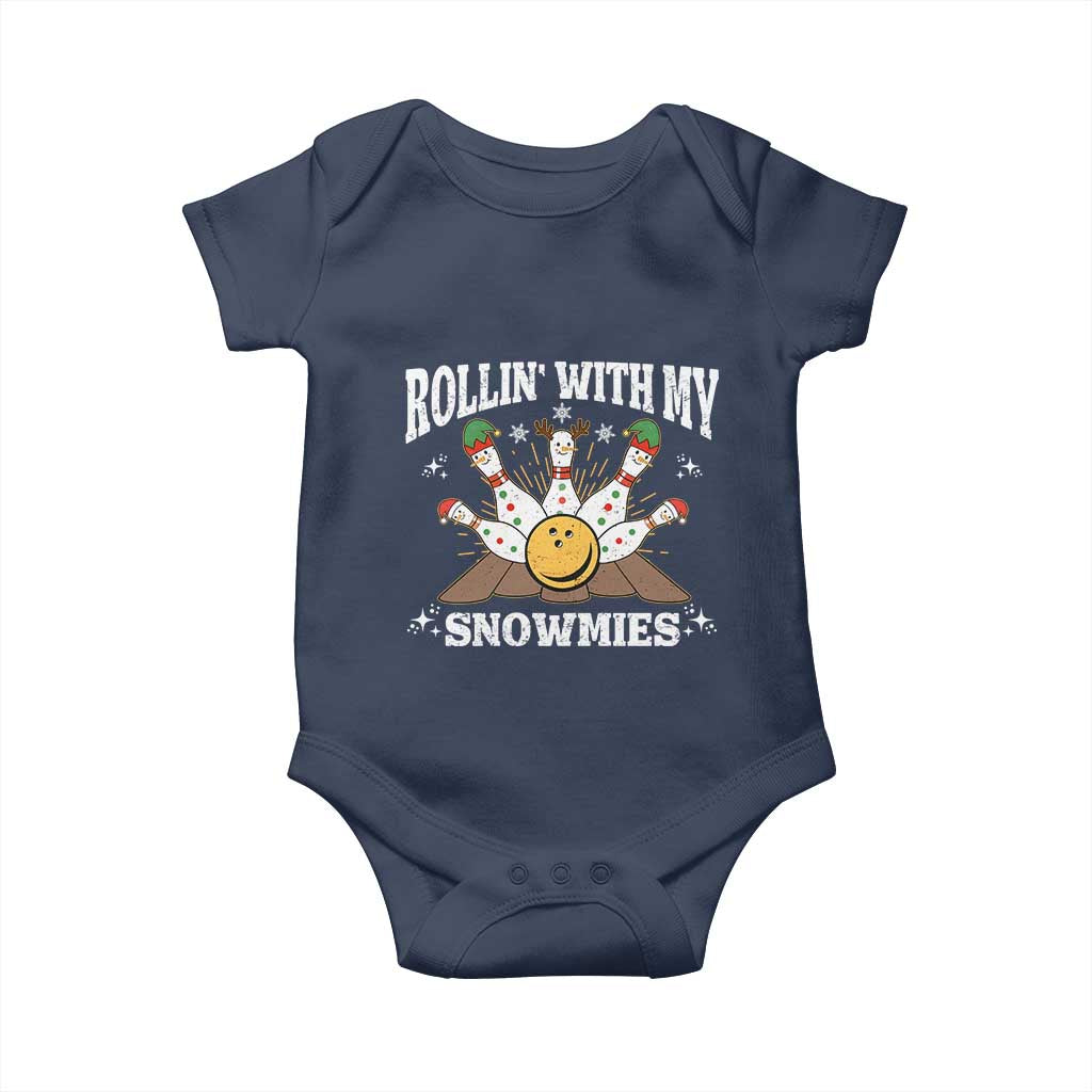 Funny Christmas Bowling Baby Onesie Rollin With My Snowmies Bowling Pins - Wonder Print Shop