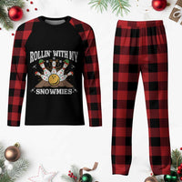 Funny Christmas Bowling Plaid Pajama Set Rollin With My Snowmies Bowling Pins - Wonder Print Shop