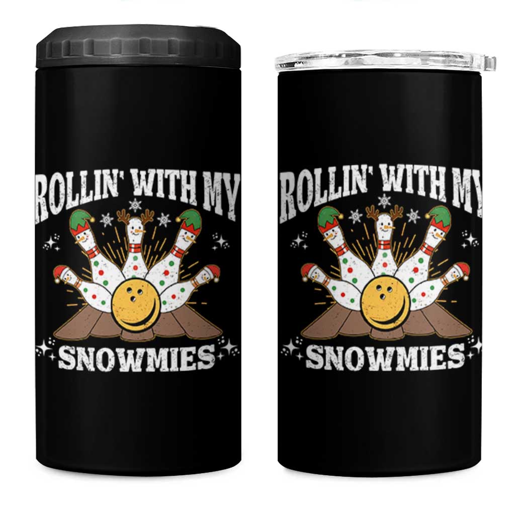 Funny Christmas Bowling 4 in 1 Can Cooler Tumbler Rollin With My Snowmies Bowling Pins - Wonder Print Shop