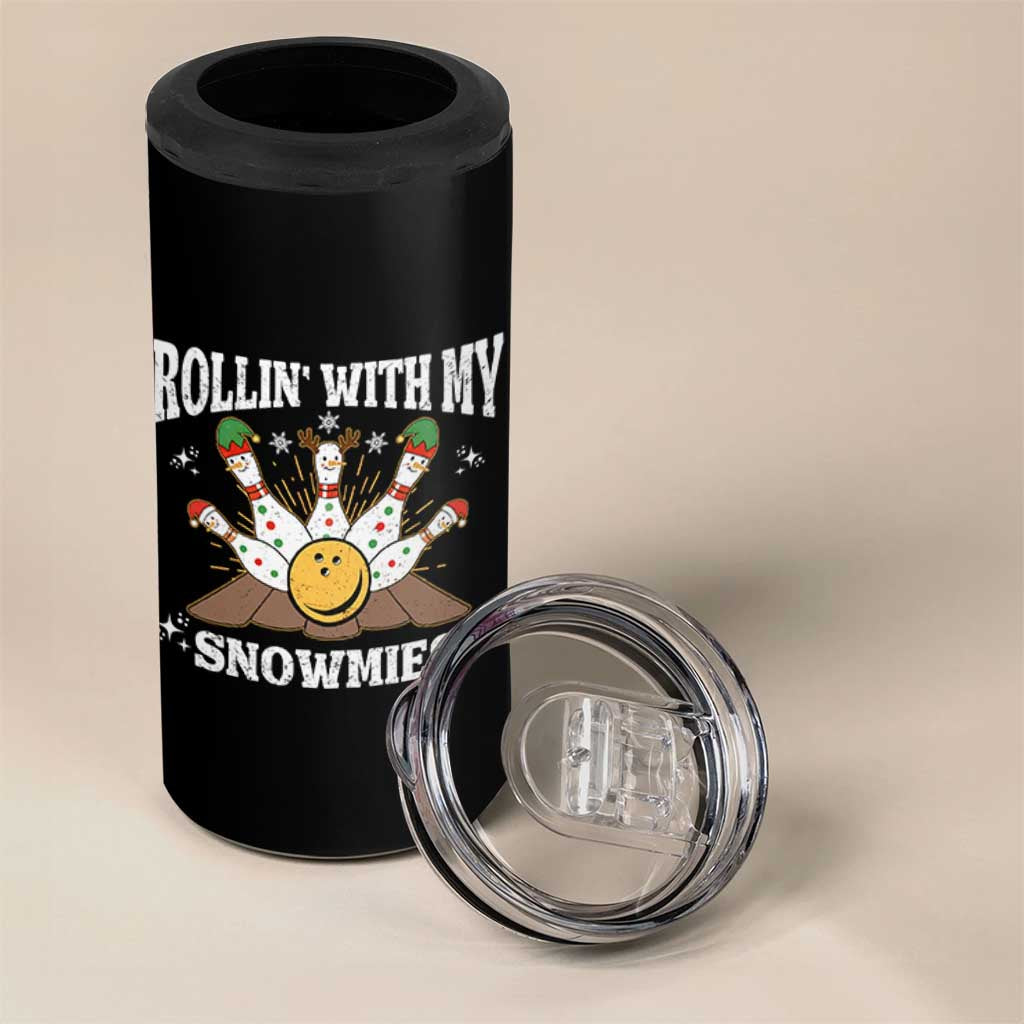 Funny Christmas Bowling 4 in 1 Can Cooler Tumbler Rollin With My Snowmies Bowling Pins - Wonder Print Shop