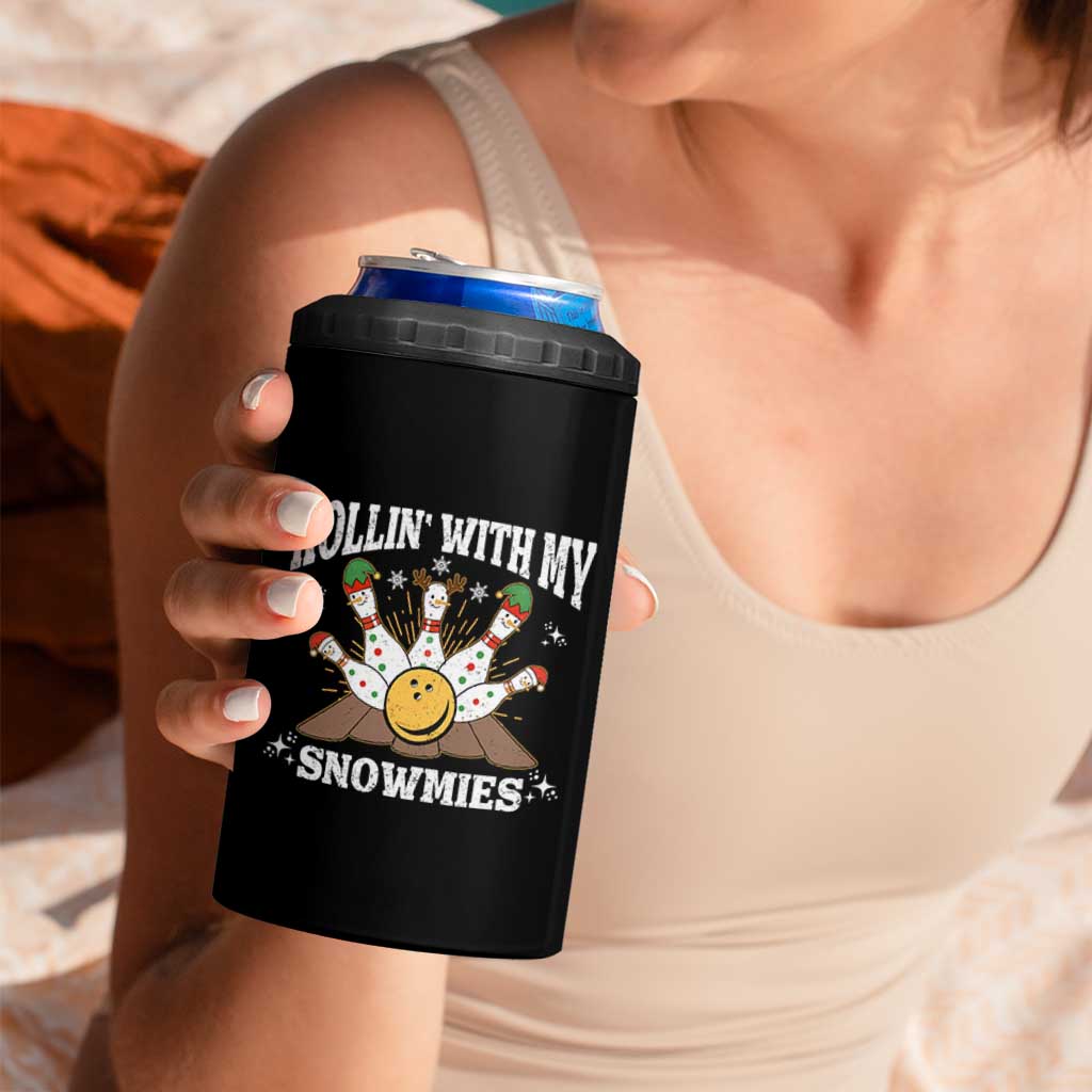 Funny Christmas Bowling 4 in 1 Can Cooler Tumbler Rollin With My Snowmies Bowling Pins - Wonder Print Shop