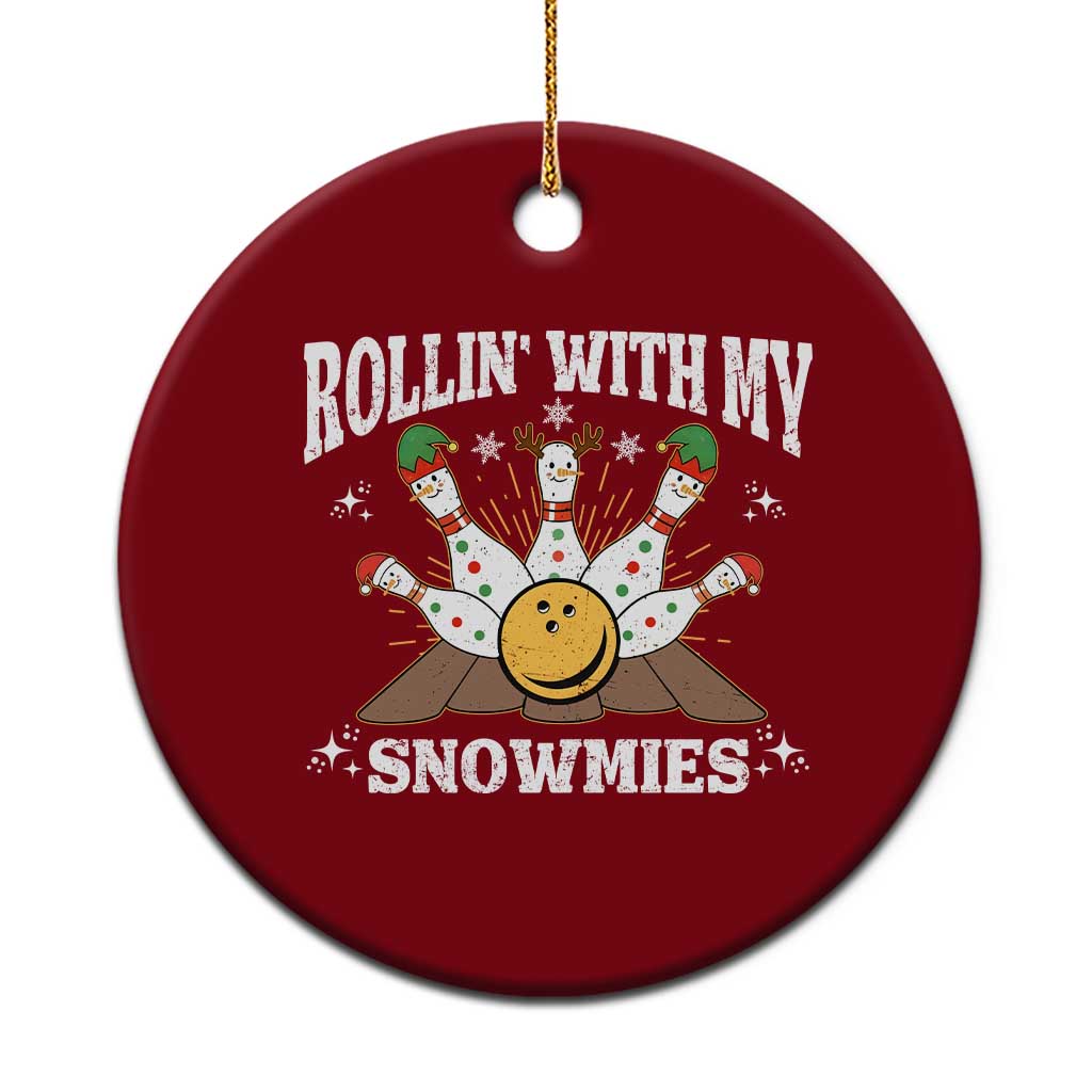 Funny Christmas Bowling Ceramic Ornament Rollin With My Snowmies Bowling Pins - Wonder Print Shop